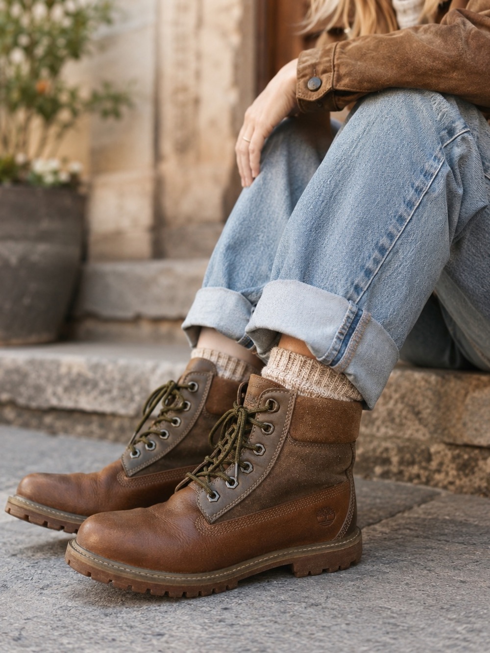 Timberland Brown Leather Suede Lace-Up Boots Women’s Size 8